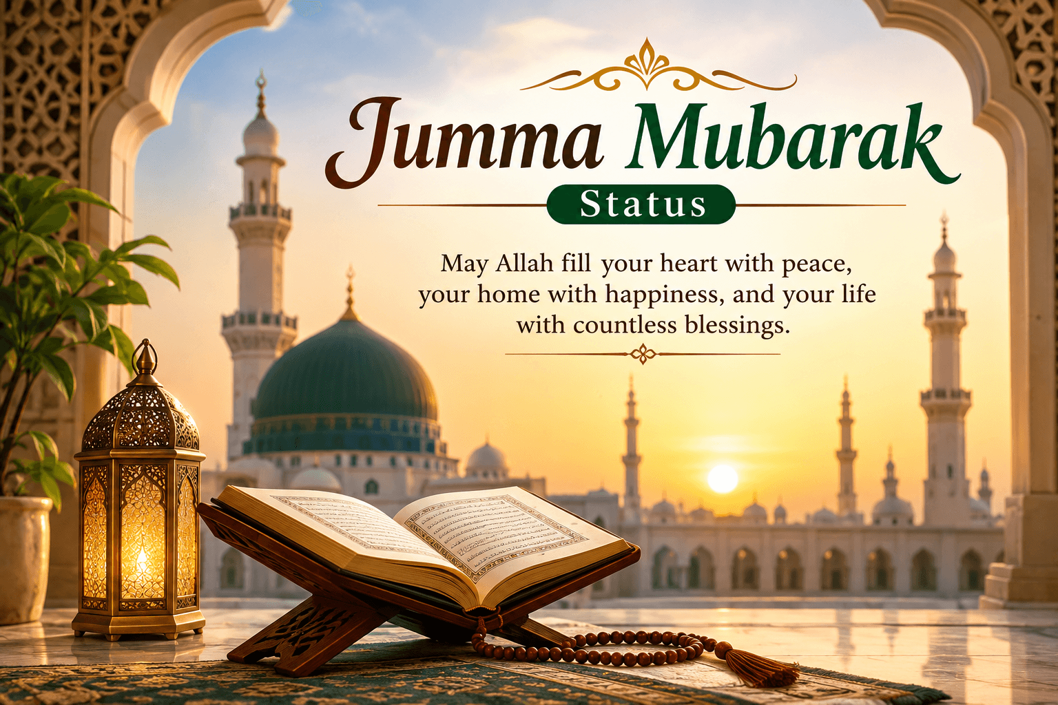 beautiful-jumma-mubarak-status-with-mosque-quran-and-islamic-friday-blessings